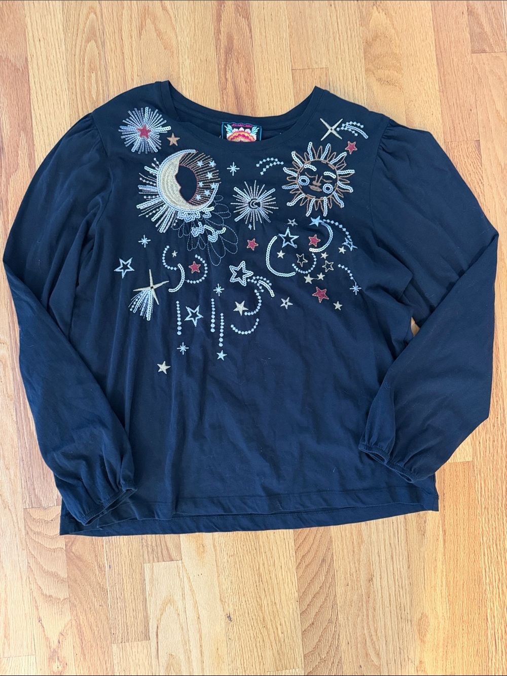 Johnny Was Black Girls' Long-Sleeve Celestial Embroidered Tee